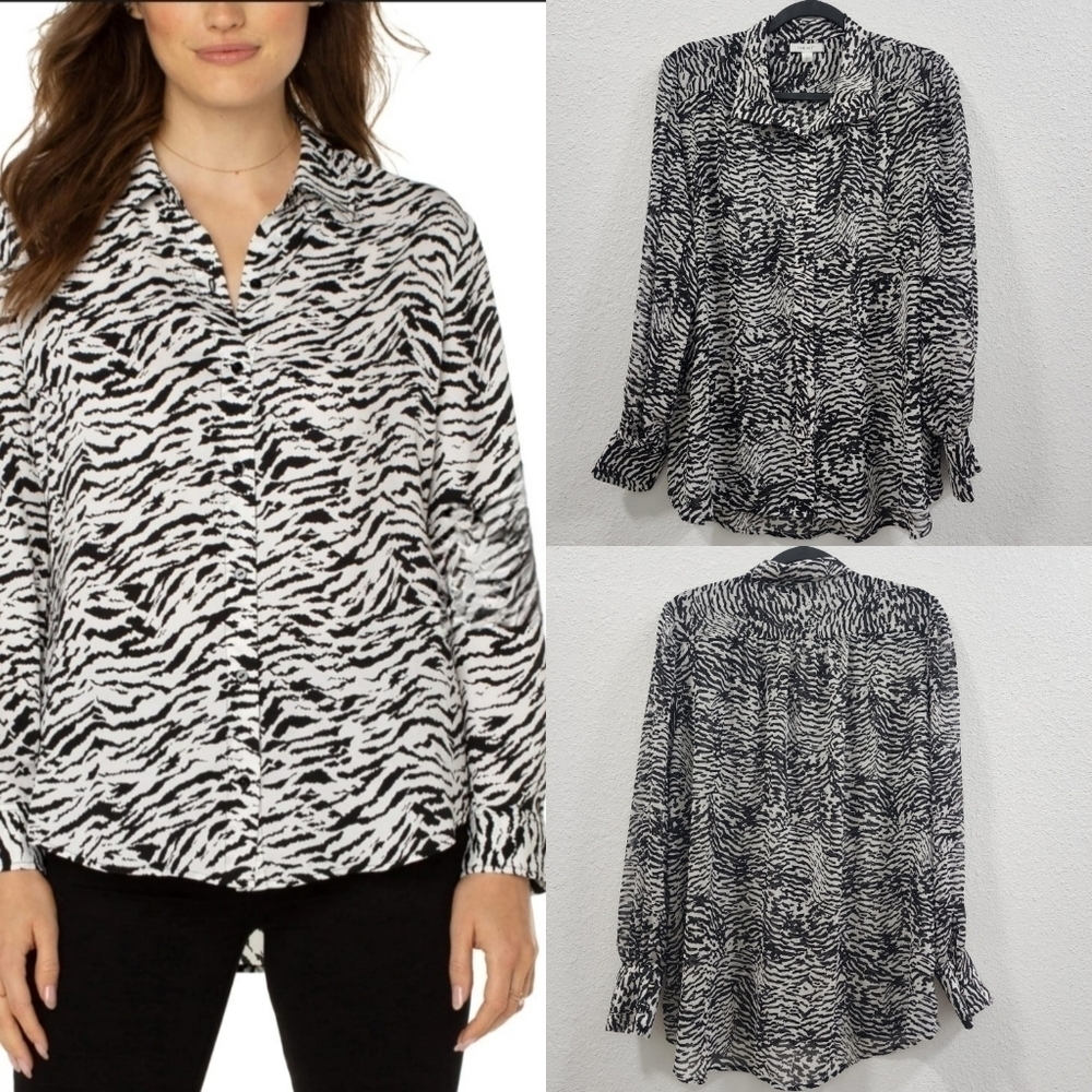Nine West Animal Print Blouse Top Size L.